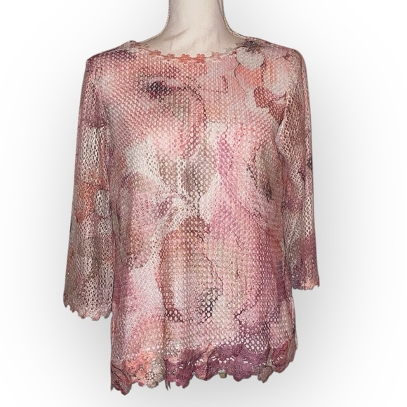 Alfred Dunner Women’s English Garden Stained Glass Mesh Split Hem Top PCH SZ PS - Picture 1 of 7